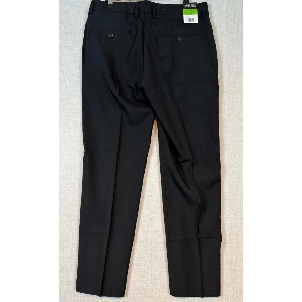 NWT Haggar Mens Black Straight Fit Dress Pants Super Flex Waist 32x29 Classic
